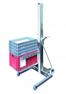 Colonne élévatrice 100 kg + fourche de levage de bac par serrage latéral